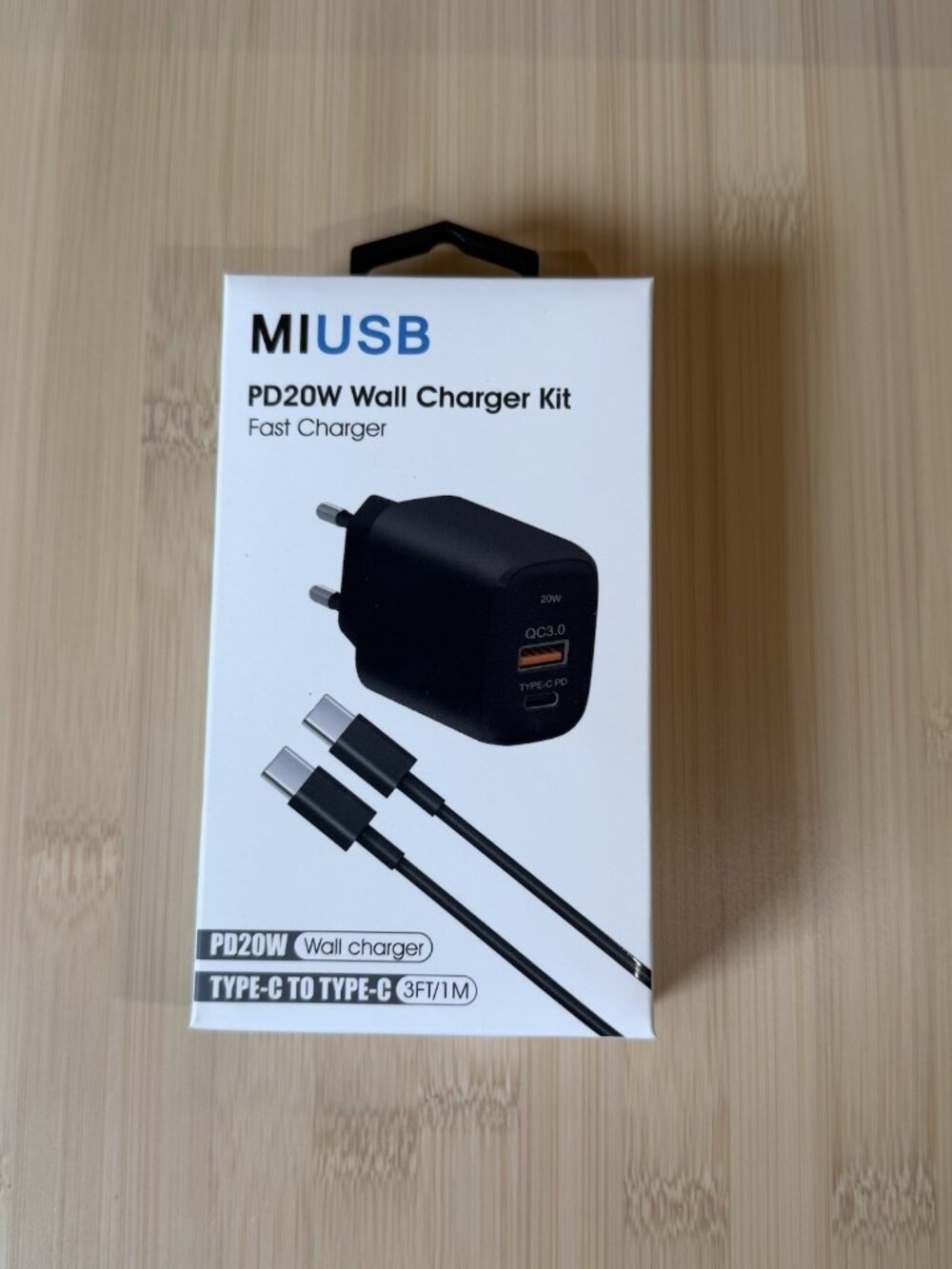 20W PD Fast Charger Kit - Dual USB-C & QC3.0 US Wall Adapter + 3FT Cable
